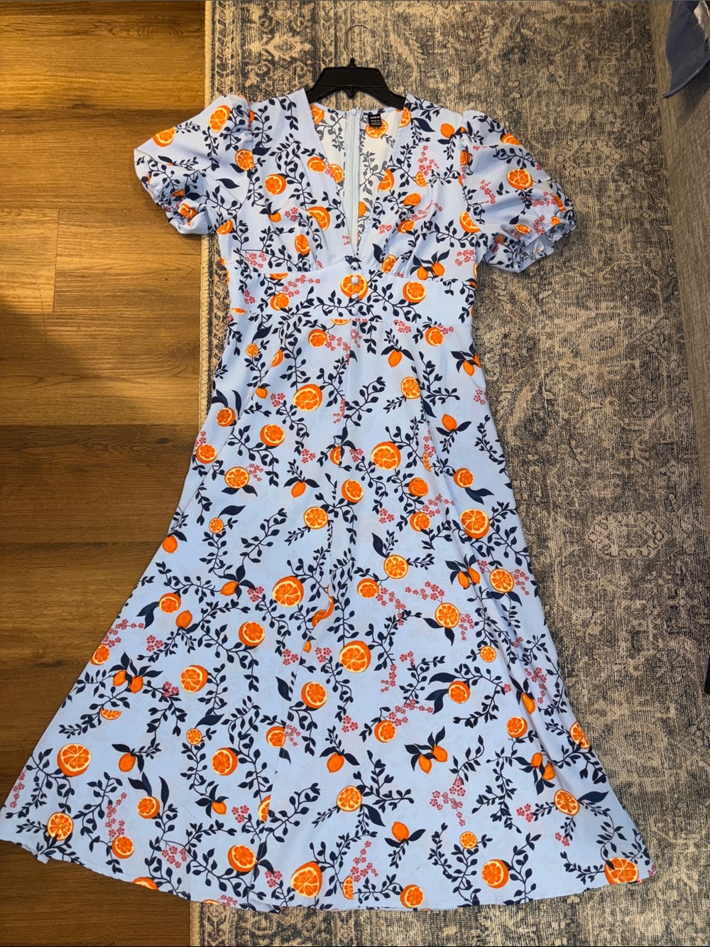 SHEIN Light Blue Floral Orange Print Midi Dress